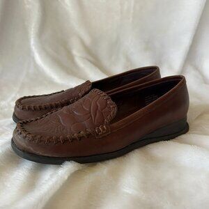 Markon Etched Leather Driving Loafer Womens 7.5 Brown Comfort Boho Heritage